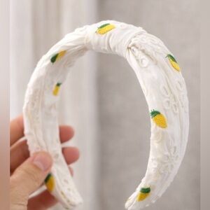 White Lemon Embroidered Eyelet Knot Headband | Summer Cottagecore Coastal Chic